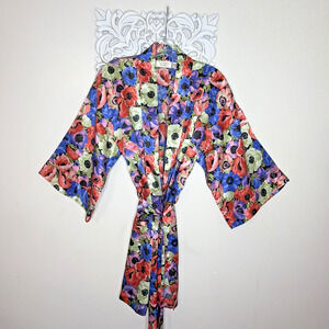 Vtg VICTORIA'S SECRET Gold Label size SMALL Kimono ROBE with Waist Tie FLORAL